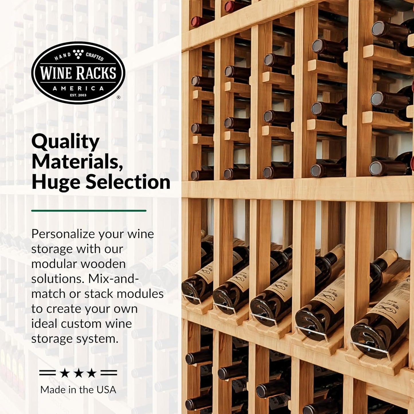 Wine Racks America InstaCellar Display Top Wine Rack Kit - Durable and Expandable Wine Storage System, Pine Unstained - Holds 24 Bottles
