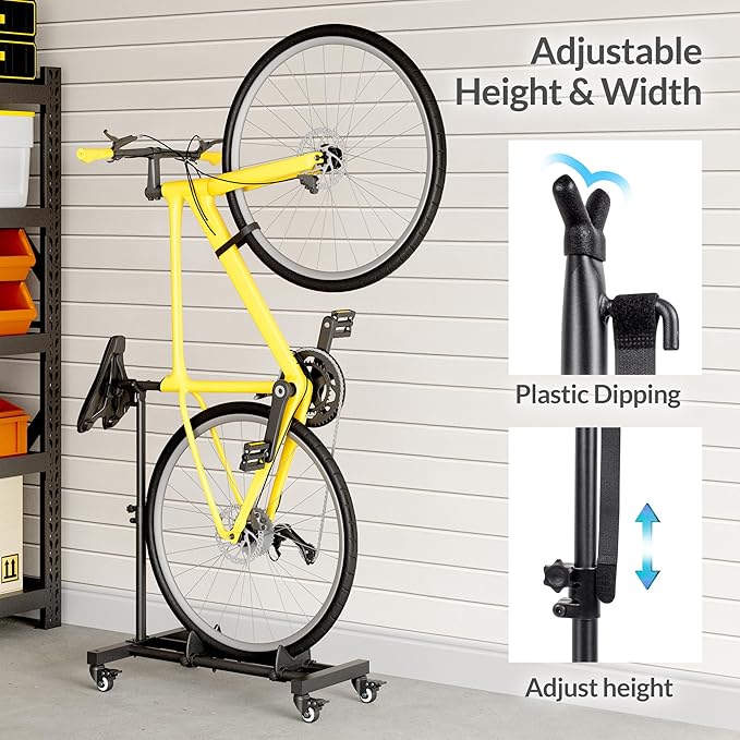 Vertical Bike Stand, Freestanding Indoor Bike Storage Rack Upright Bicycle Floor Stand Indoor Bike Holder with Adjustable Height for Garage & Apartment - for Wheels Sizes up to 29”