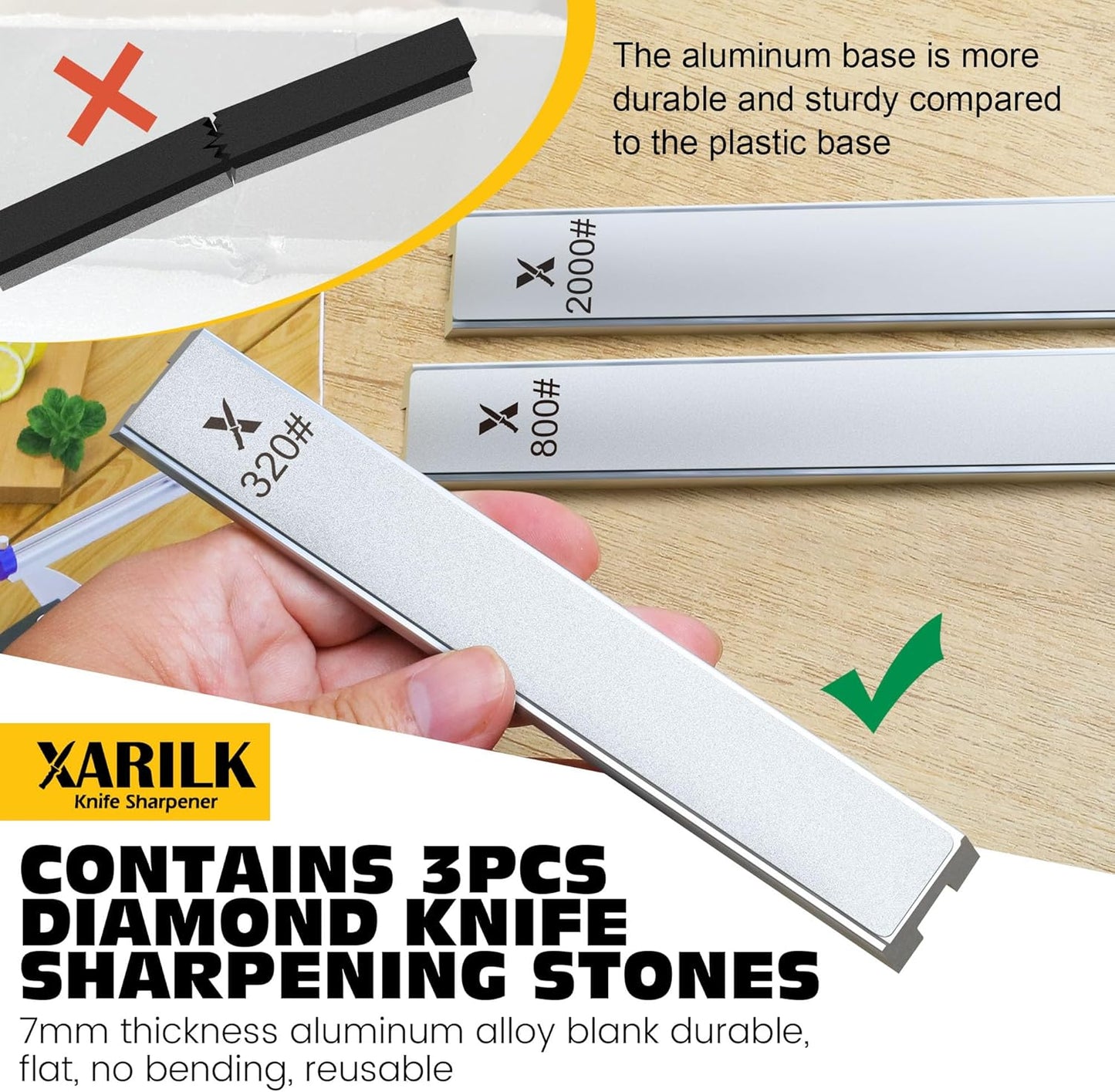 Foldable Portable Knife Sharpening System, Adjustable Knife Sharpener Kit with 3 PCS Aluminum Plates Diamonds (320#, 800#, 2000#), Blade Flips Without Removal, for Hunting, Kitchen Knives