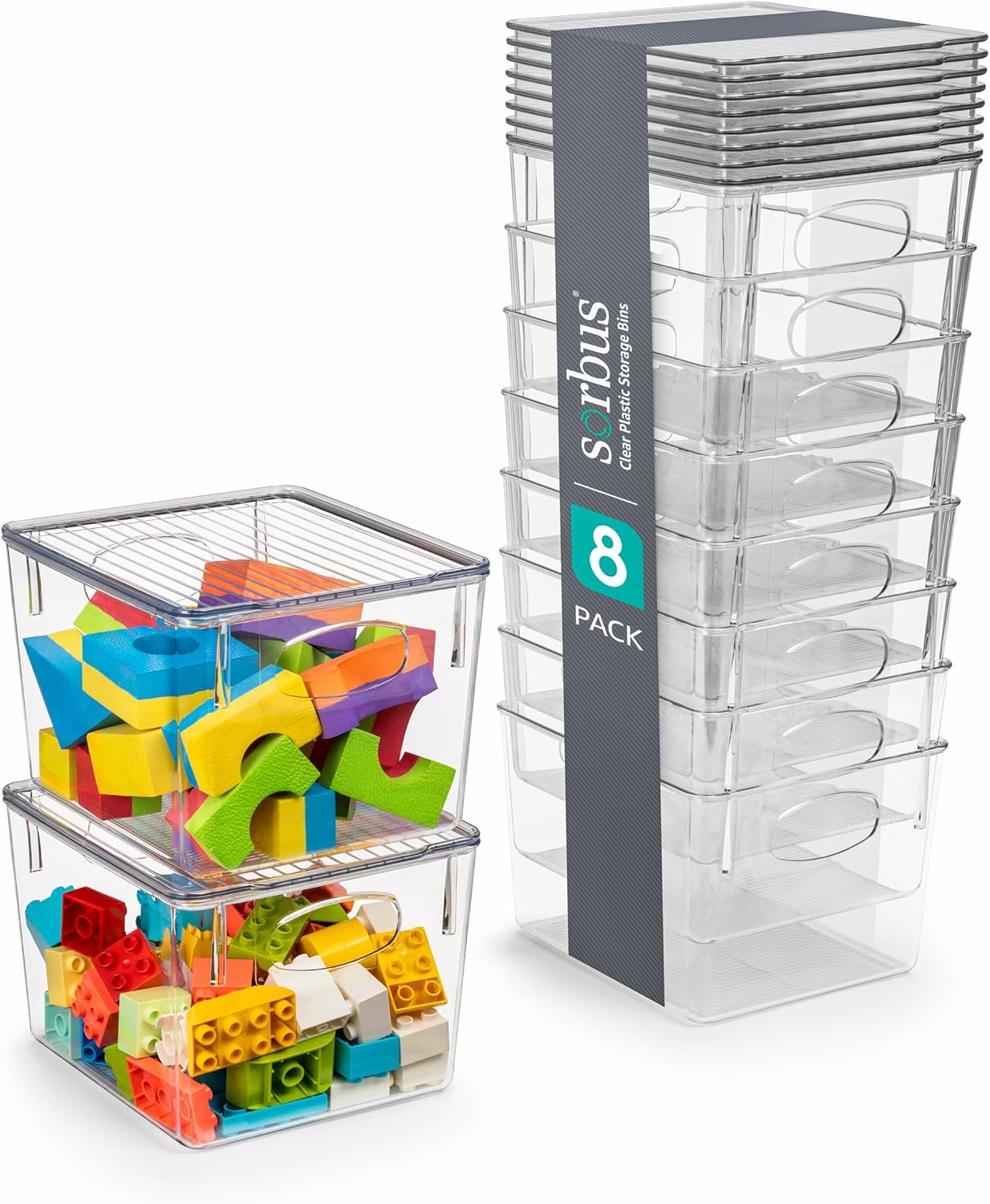 Sorbus Medium Clear Plastic Storage Bins with Lids, Clear Stackable Storage Bins, Clear Toy Storage Bins, Clothes, Medicine, Makeup, Closet, Art Supply, Bathroom, Shoe, Toy Storage Organizer (8 Pack)