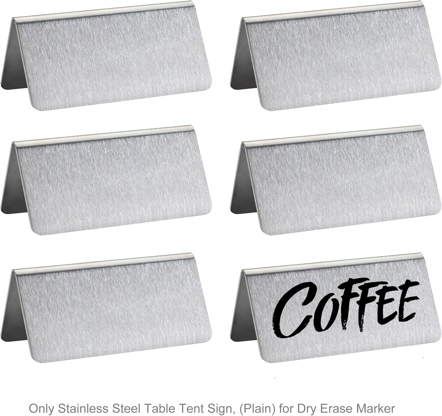 New Star Foodservice Stainless Steel Table Tent Sign (Silver (Plain), 3-Inch by 1-1/2-Inch (Set of 6))