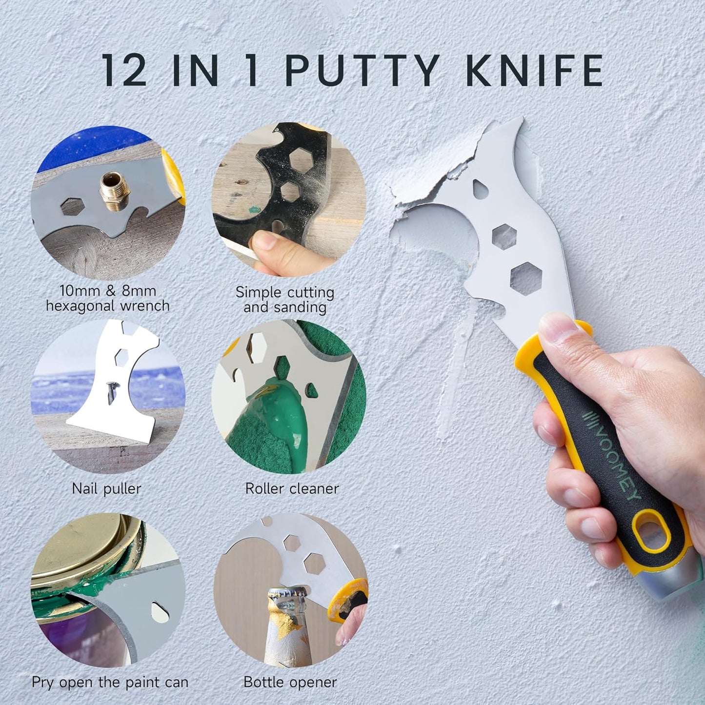 VOOMEY Putty Knife Set, 420 Stainless Steel Paint Scraper Tools,Taping Knives 6pcs, Drywall Knife Set Used for Renovating Old Walls, Applying Putty, Removing Wallpaper