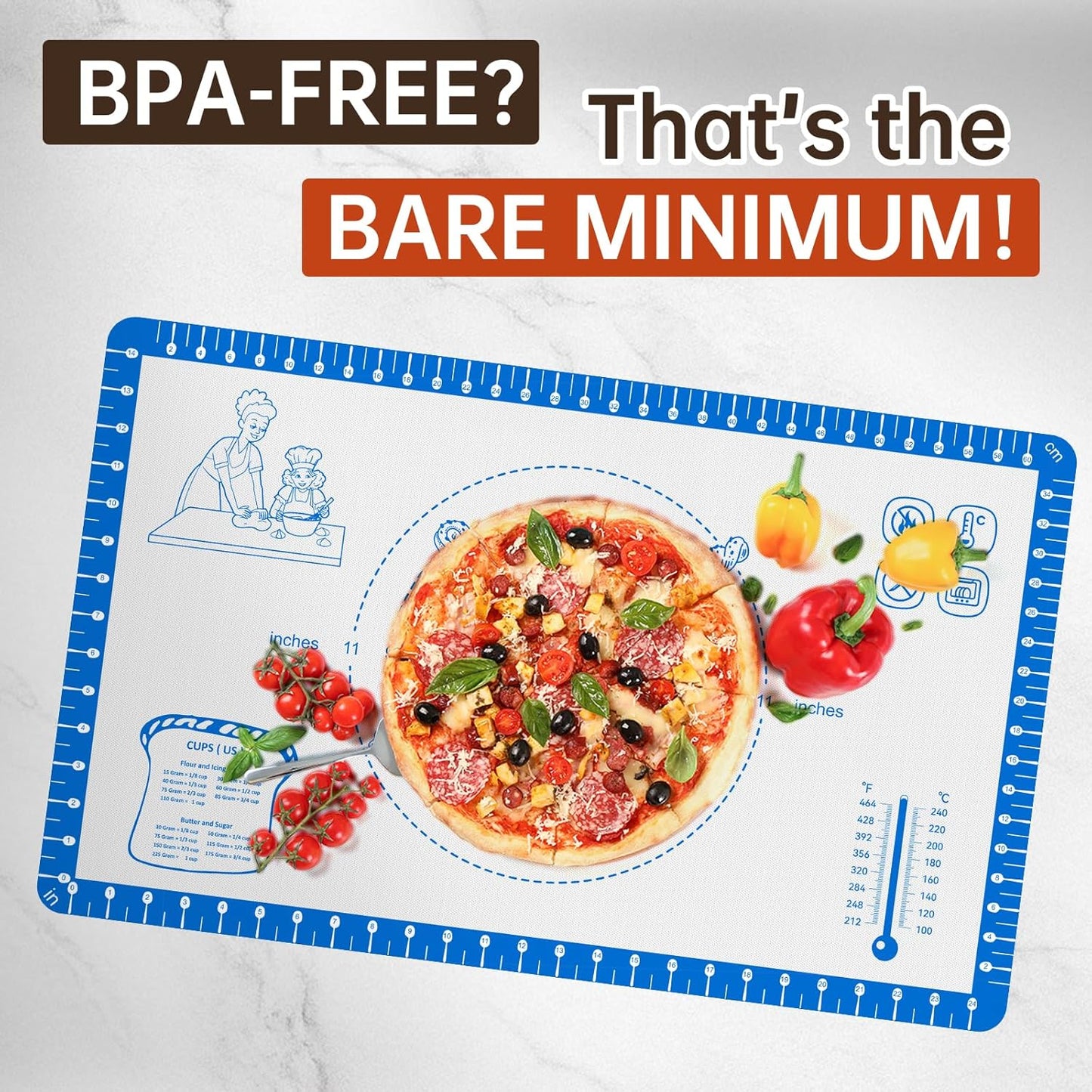 Silicone Baking Mat With 10 Recipes,Silicone Macaron Baking Sheet for Cookie, Pizza, Surdough, Pastry,Dough Rolling out, Non Stik and 480°F Oven Safe