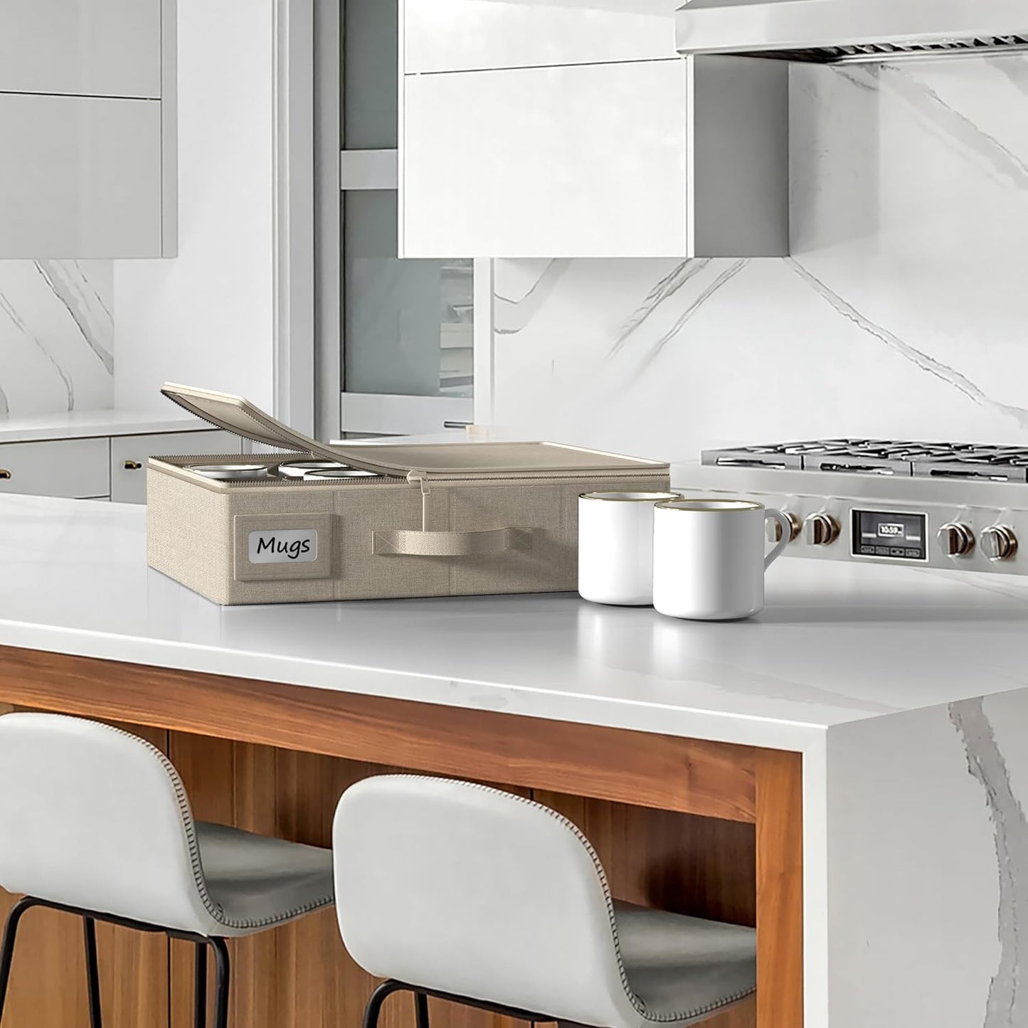 Sorbus Coffee Mug and Glass Organiser - Storage Mug Boxes for Shipping - Coffee Mug Organizer Mug Display Storage Case - Protective Hard Shell with Label Windows, Handles, & Dividers (Fits 12 Mugs)