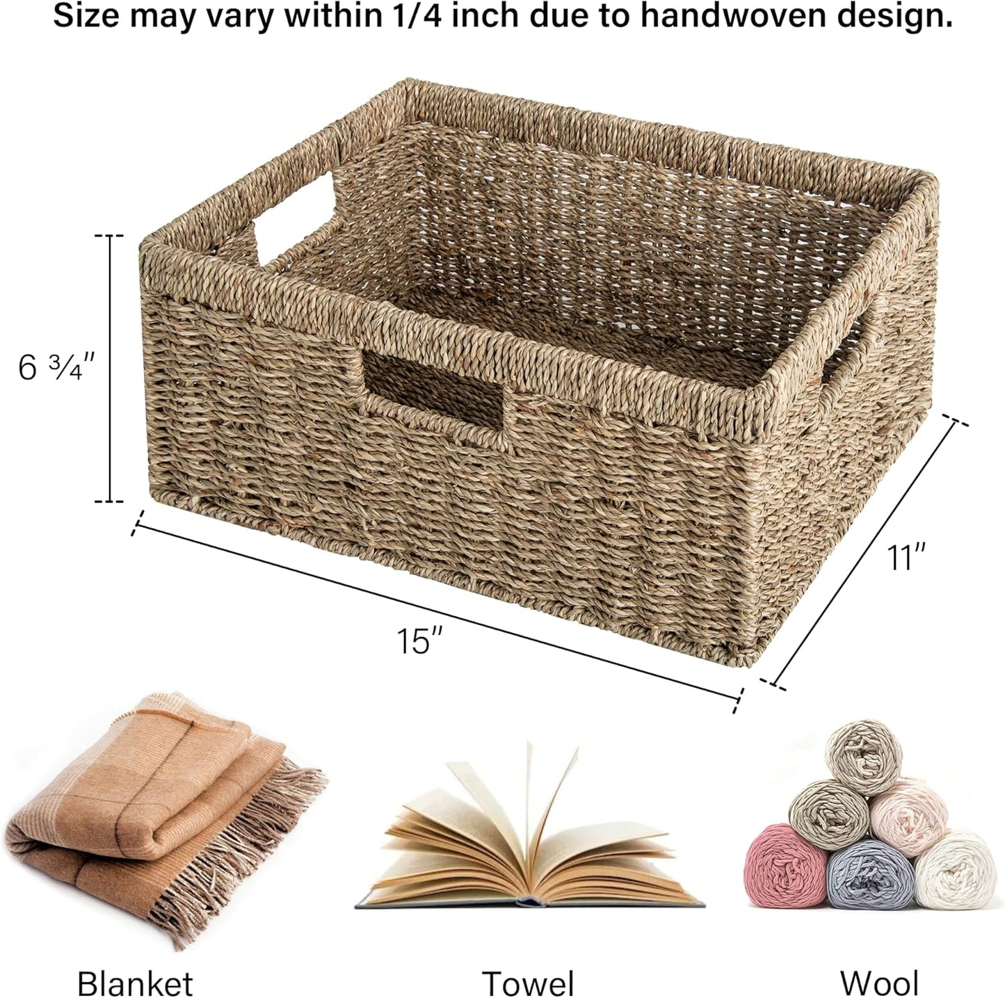 StorageWorks Large Wicker Baskets for Organizing, Seagrass Storage Basket with Built-in Handles for Pantry, Entryway, Living Room, 1 Pack