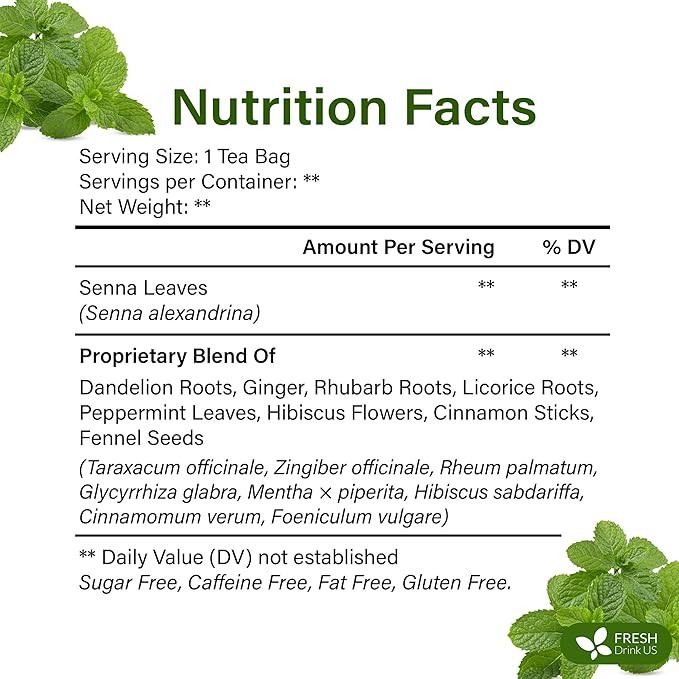 FreshDrinkUS, Premium 135 Tea Bags Men Super Detox Tea – Herbal Blend with Senna, Dandelion Root, Ginger, Peppermint & More – 100% Natural, Sugar-Free. Caffeine-Free. Gluten-Free. Vegan