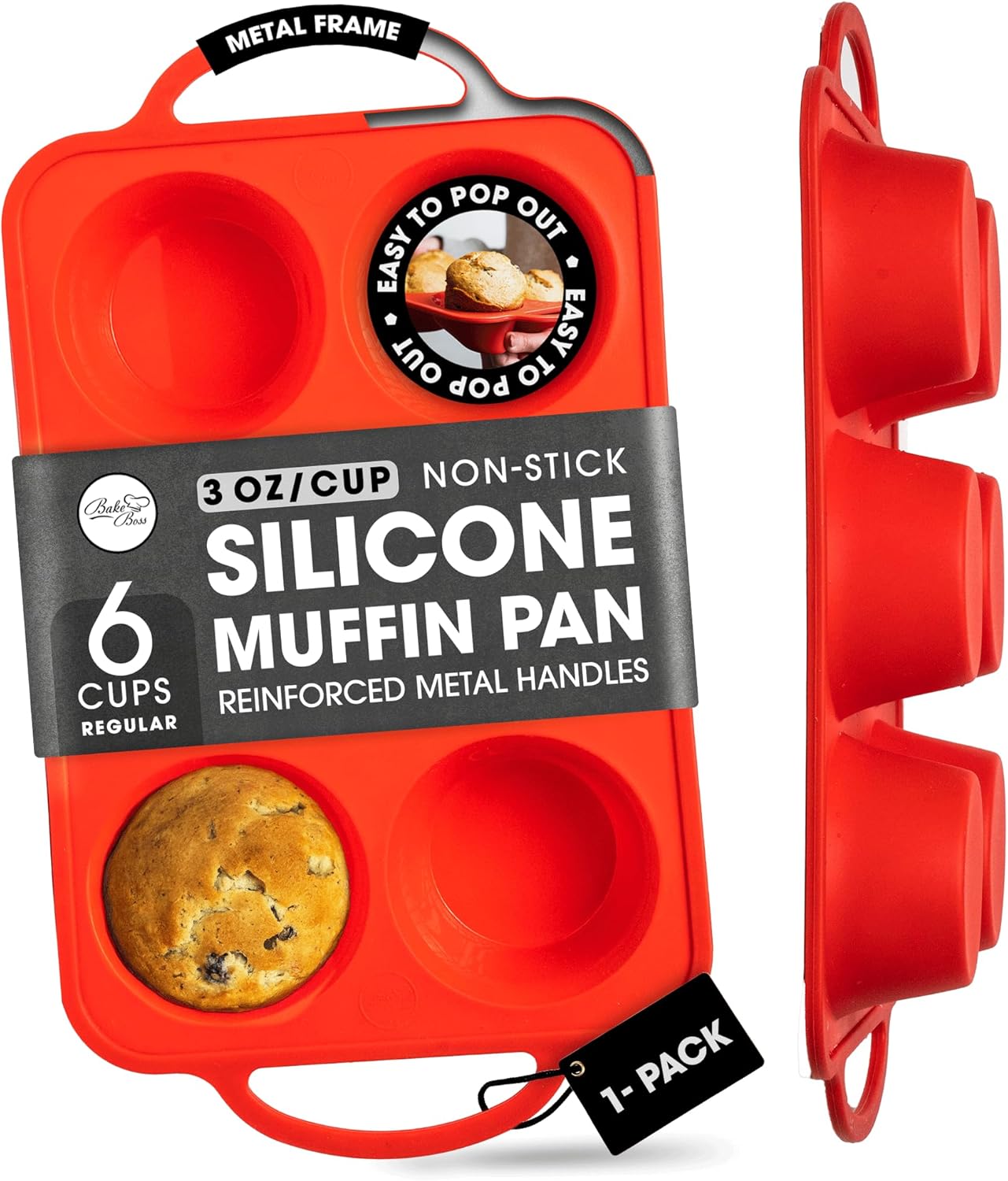 Regular Size 6 Cup Silicone Muffin Pans for Baking - Non-Stick Silicone Cupcake Pans, Easy-Release, Metal Handles, BPA-Free, Dishwasher & Oven Safe, Even Baking Muffin Tray
