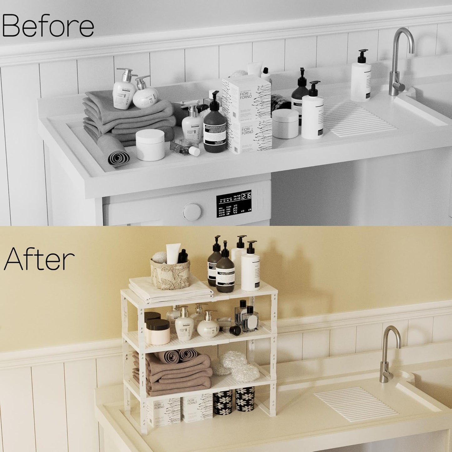 Heavy-Duty Adjustable Metal Shelf Organizer - Expandable & Stackable Pantry Storage Rack for Kitchen, Bathroom, RV, Cabinets(1 Pack/White, Medium)