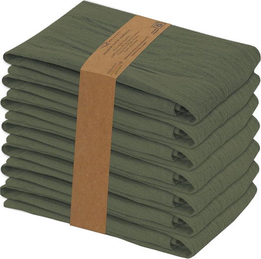 RUVANTI Flour Sack Towels 6 Pack 28x28 Inch, 100% Cotton Tea Towel, Reusable, Machine Washable, Absorbent BarTowels - Dish Cloth Perfect for Drying Dishes & Cleaning - Martini Olive