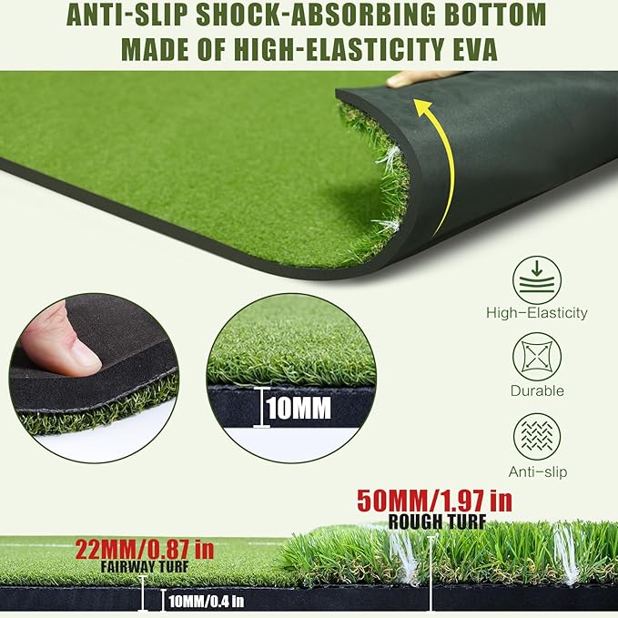 SIOTMERA 23x16IN & 5x4FT Golf Mat, Dual-Turf Golf Hitting Mat with High-Elasticity EVA Anti-Slip Bottom, Anti-Deformation,Reinforced Glue, Ideal for Swing,Chipping Practice,Indoor/Outdoor