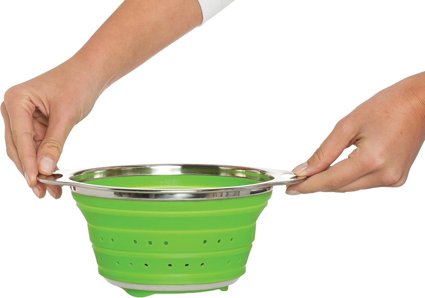 HIC Kitchen Collapsible Colander, Silicone and 18/8 Stainless Steel, 1.5-Quart
