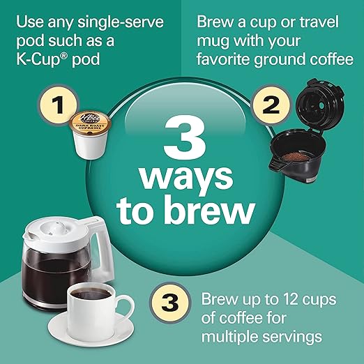 Hamilton Beach FlexBrew Trio 2-Way Coffee Maker, Compatible with K-Cup Pods or Grounds, Combo, Single Serve & Full 12 Cup Coffee Pot, White, Fast Brewing, Removeable Reservoir
