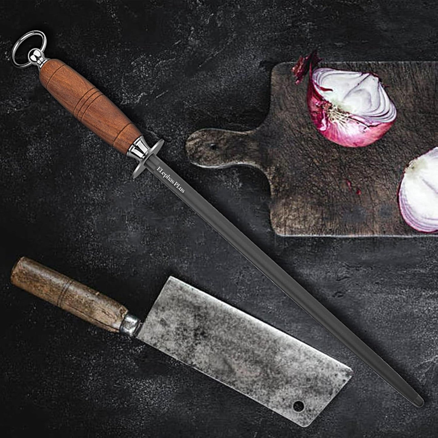 honing steel knife sharpener ，Wooden Handle knife sharpener rod,12 Inch Knife Sharpening Steel Honing Rod（mahogany）