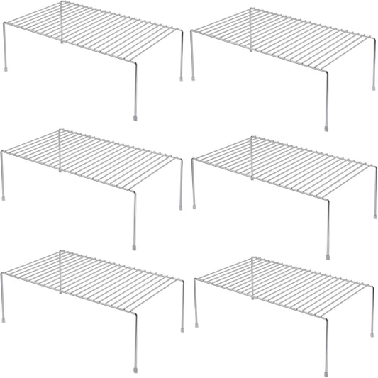 iPEGTOP Set of 6 Large (15.7 x 9.4 Inch) Kitchen Cabinet Organizer Shelf, Wire Freezer Storage Shelves Rack, Rustproof Steel Metal Shelf Riser for Dish Plates Pantry Cupboard Organization, Chrome
