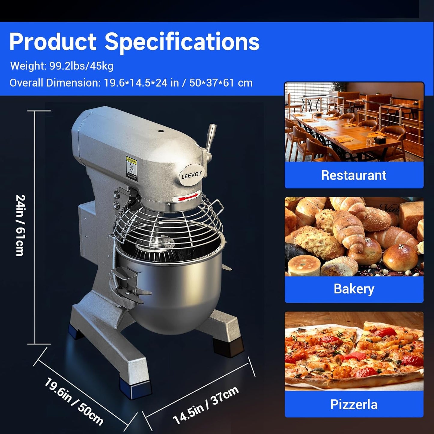 Commercial Food Mixer 10Qt,500W Commercial mixer 3-Speed Adjustable with Timing Function, Industrial Dough Mixer with Stainless Steel Bowl for Bakery Pizzeria (Upgrade)