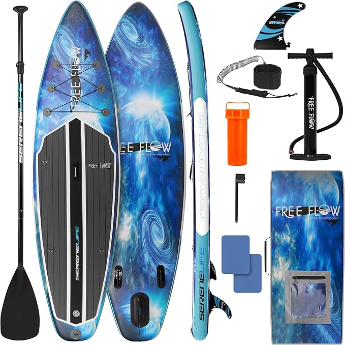 SereneLife Inflatable Stand Up Paddle Board with Premium SUP Accessories – Wide Stable Design with Non-Slip EVA Deck Pad for Adults and Youth of All Skill Levels, 350 lbs Capacity