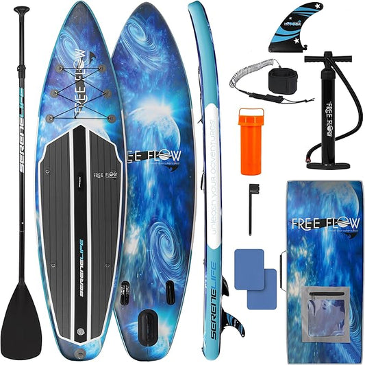 SereneLife Inflatable Stand Up Paddle Board with Premium SUP Accessories – Wide Stable Design with Non-Slip EVA Deck Pad for Adults and Youth of All Skill Levels, 350 lbs Capacity