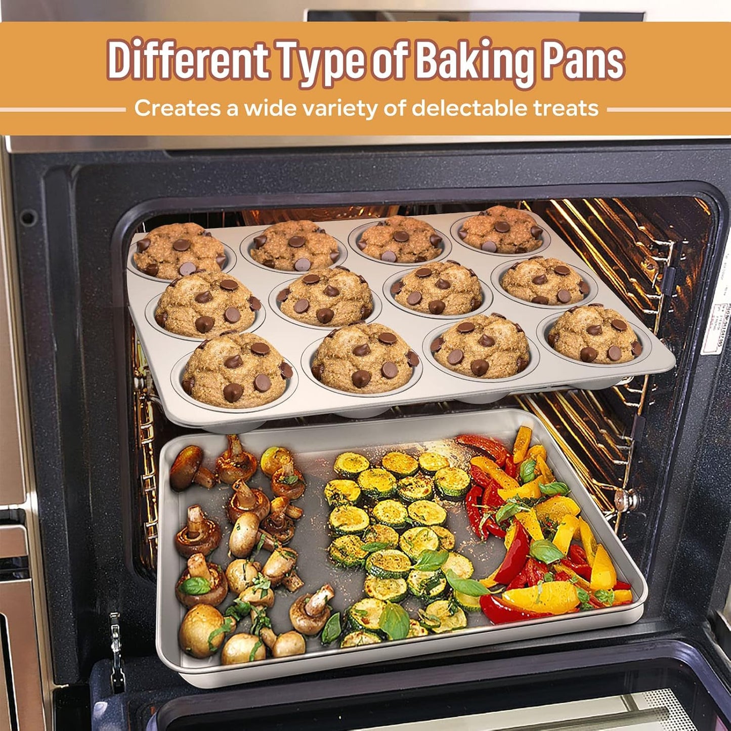 E-far 10-Piece Baking Pans set, Stainless Steel Bakeware Set for Oven, Include Cake Pan/Baking Cookie Sheet/Pizza/Muffin/Loaf Pan, Non-Toxic & Heavy Duty, Dishwasher Safe