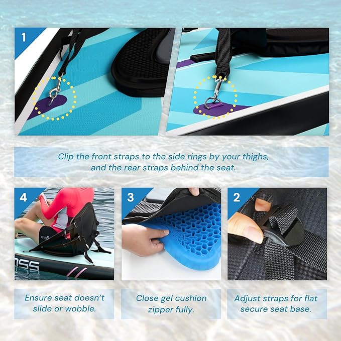 Standard Padded Kayak Canoe Seat Adjustable Backrest with 4 Straps Durable Sit-On-Top Cushion for Kayaking, Rafting & Fishing