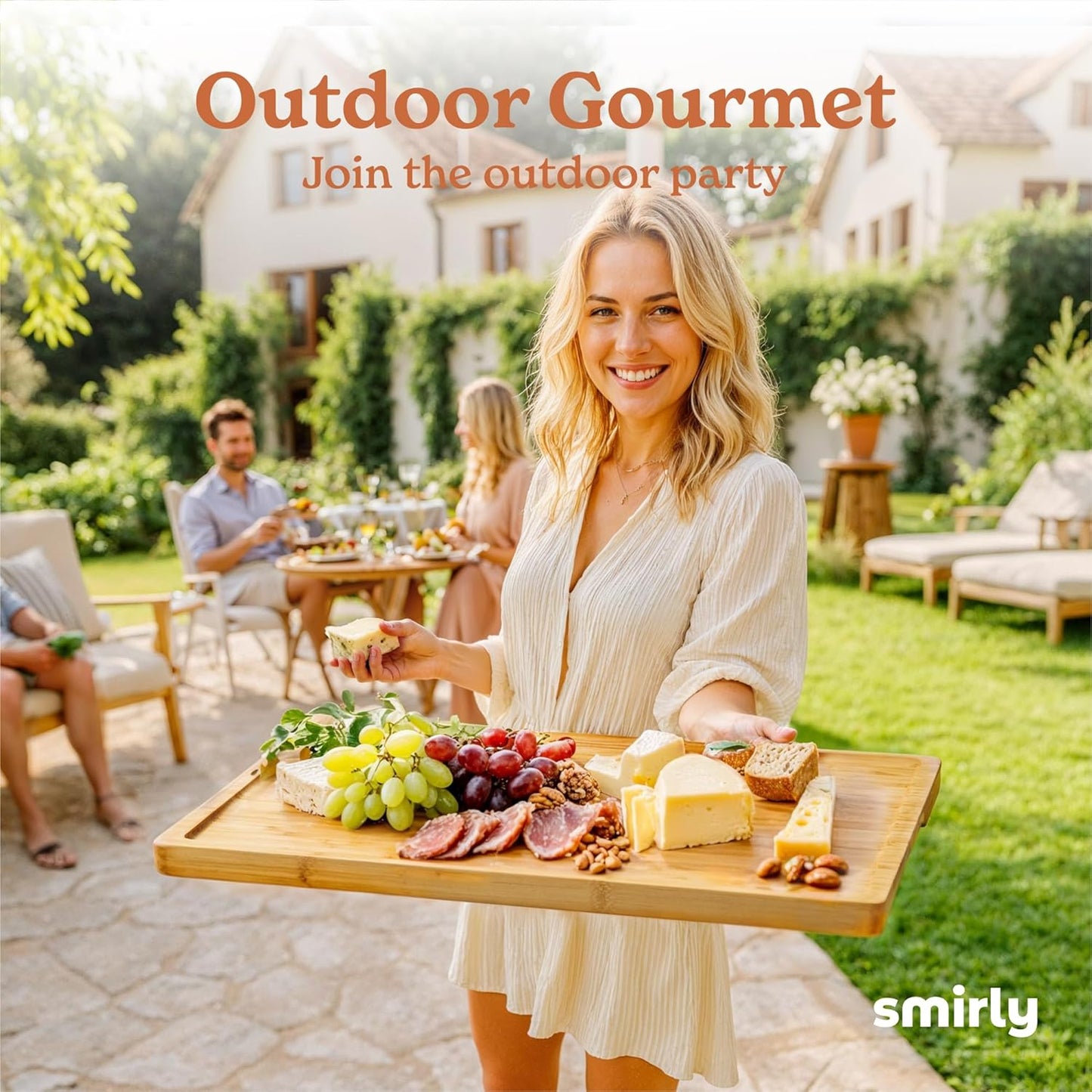 SMIRLY Large Bamboo Cutting Board for Kitchen: Large Bamboo Cutting Board with Juice Groove, Wooden Cutting Boards for Kitchen, Butcher Block Cutting Board Wood