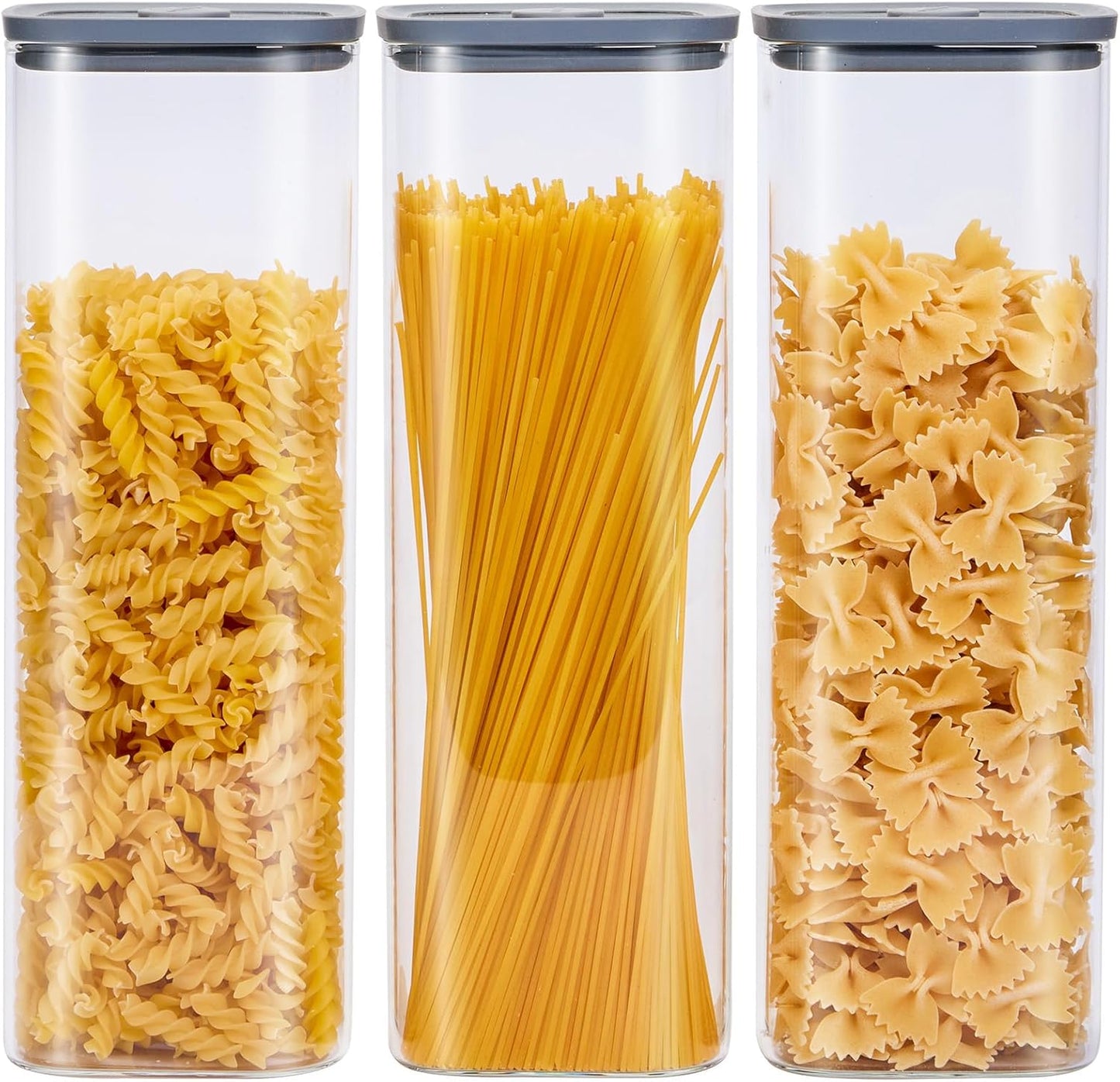 Square Glass Food Storage Jars with Lids[Set of 3], Perfect for Pasta, Cookies, Nuts, Coffee, Cereal, Flour, Organize Your Kitchen with these BPA-Free Glass Jars with Silicone Lids