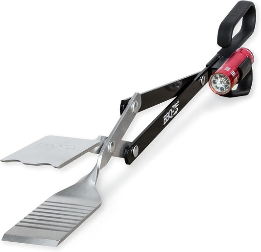 BBQCroc 3-in-1 Barbecue Tool 21-inch - Extra Light and Long Tongs, Spatula and Grill Scraper (Black) (21 inch with Flashlight)