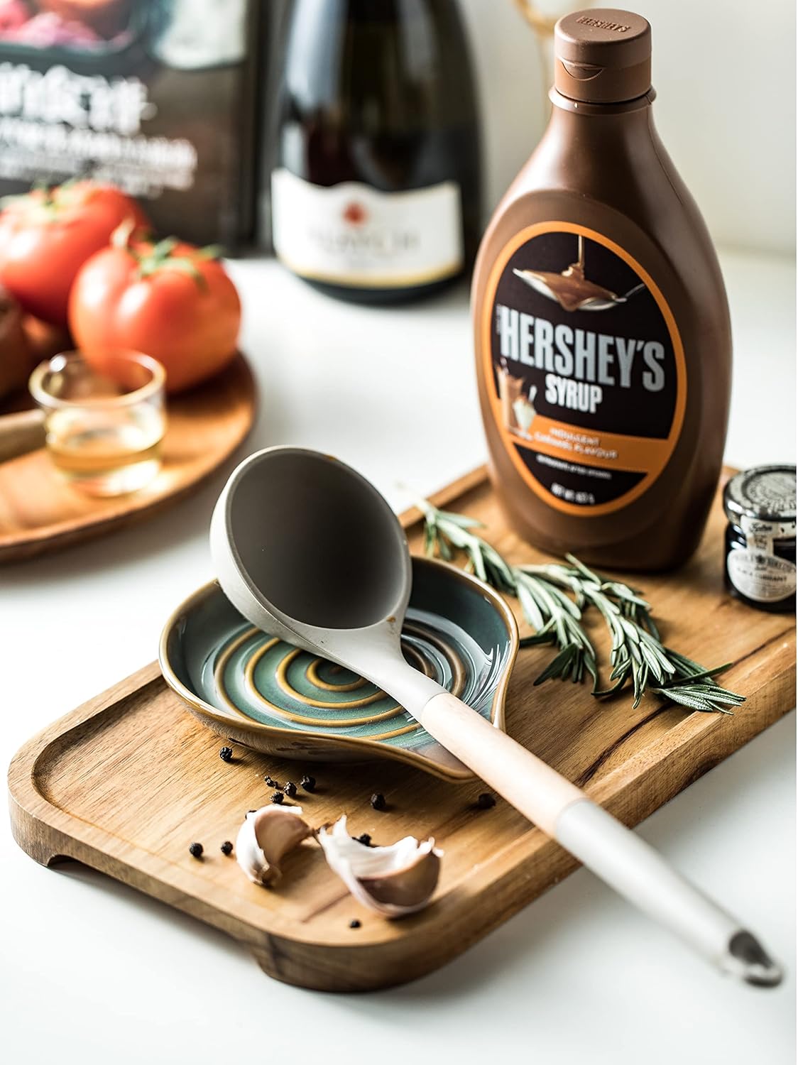 Spoon Rest for Stove Top, Countertop Spoon Holder with Handle for Easy Hold, Farmhouse Decor, Utensil Rest for Spoons, Ladles, Tongs, Spatula, Blue and Green