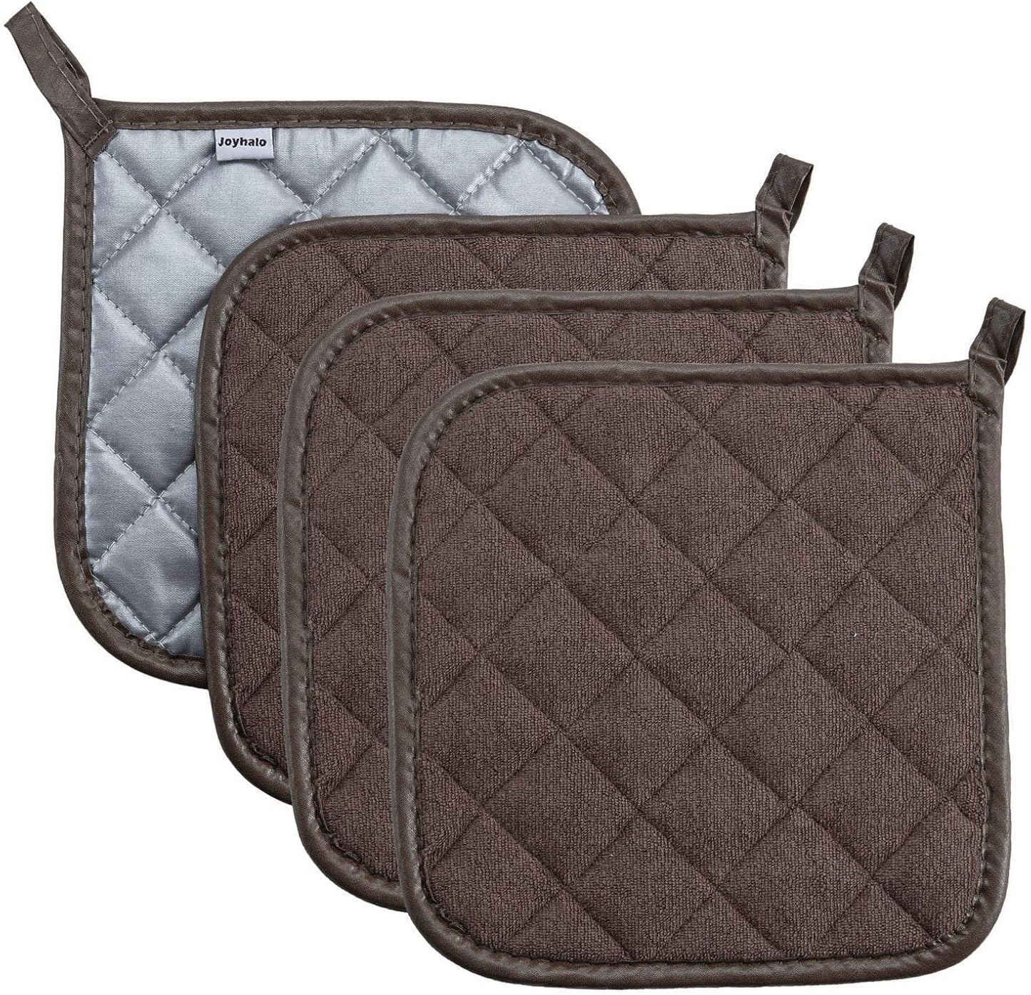 Joyhalo 4 Pack Pot Holders for Kitchen,Cotton Oven Holder with Great Heat Resistance,Non Slip Hot Pads for Kitchen Clearance,Brown
