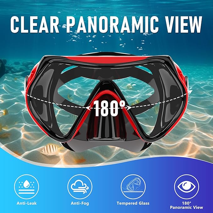 Snorkeling Gear, Dry Snorkel Set180° Panoramic Wide View,Anti-Fog Scuba Diving Mask, Professional Snorkeling Gear for Free Breathing, Swimming, Diving