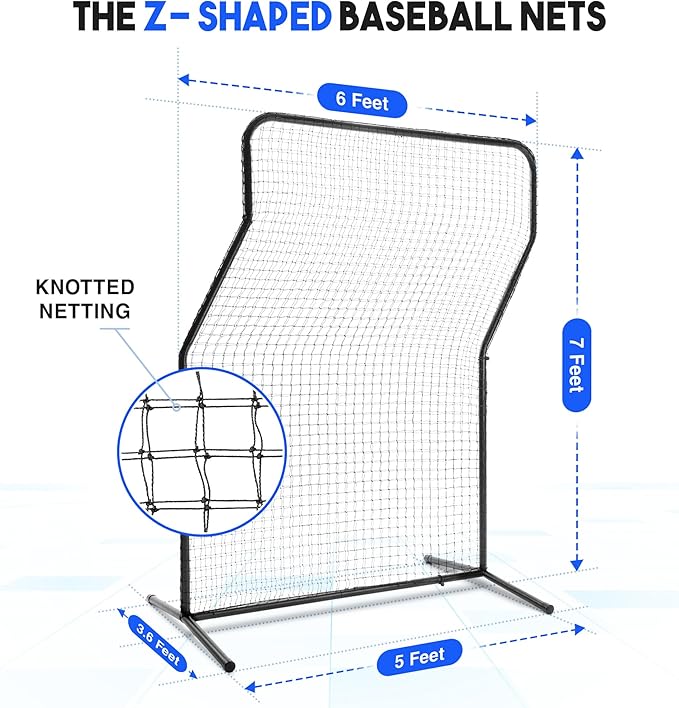 Yes4All Portable L-Screen Baseball 7x7ft with 2 Baseballs, Rubber Wheels - L Screen Baseball for Batting Cage, Protective Pitching Screen Net Double Layers, Carry Bag Included