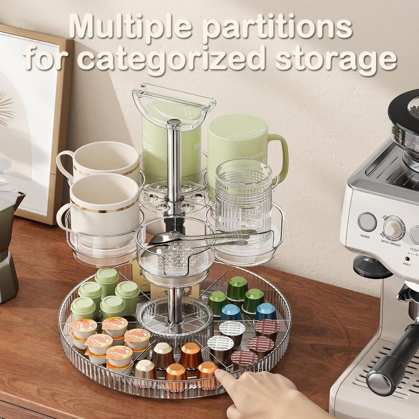 Rotating Stanley Cup Holder, Portable Water Bottle Organizer for 6 Stanley 40 oz & Mug, Adjustable Lazy Susan Organizer for Table Top Cabinet Home Countertop Pantry Shelf Tumbler Lid Organizer