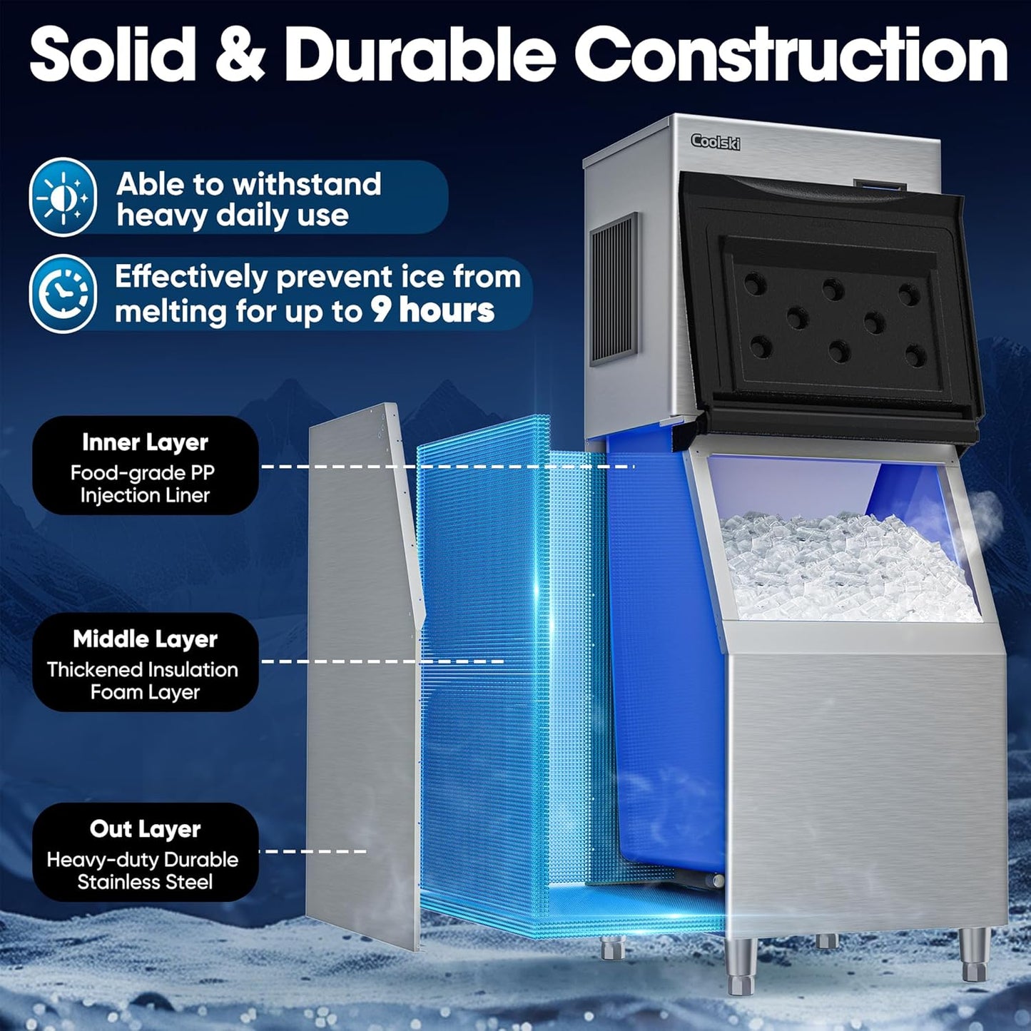 Commercial Ice Maker Machine 550LBS/Day, 22’’ Wide Industrial Ice Machine with Large Storage Bin, Ice Ready in 5-15 min, Ice Maker for Restaurant/Bars, Stainless Steel/ETL Approved