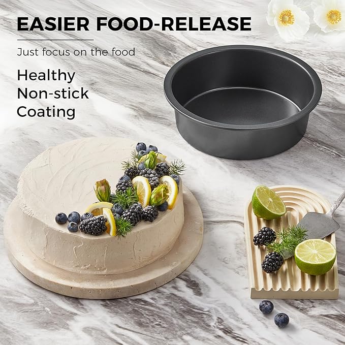 HONGBAKE Round Cake Pan Set for Baking, 8 Inch, Nonstick Deeper Circle Cake Pans with Wider Grips, 2 Pieces Layer Cake Tin, Cheesecake Mold, Huty Duty, Dishwasher Safe - Grey