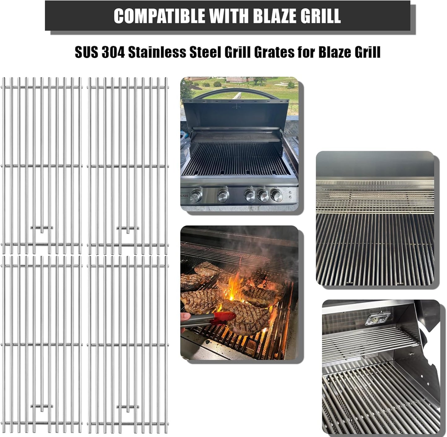 SafBbcue RJC008P RJC32A Grates Grill Replacement for RCS Summerset and Blaze Grills Stainless Steel Cooking Grids for RCS RJC32A RJC32AL Summerset Sizzler 32" Blaze 32" 4 Burner Grills BLZ-4LTE2-NG