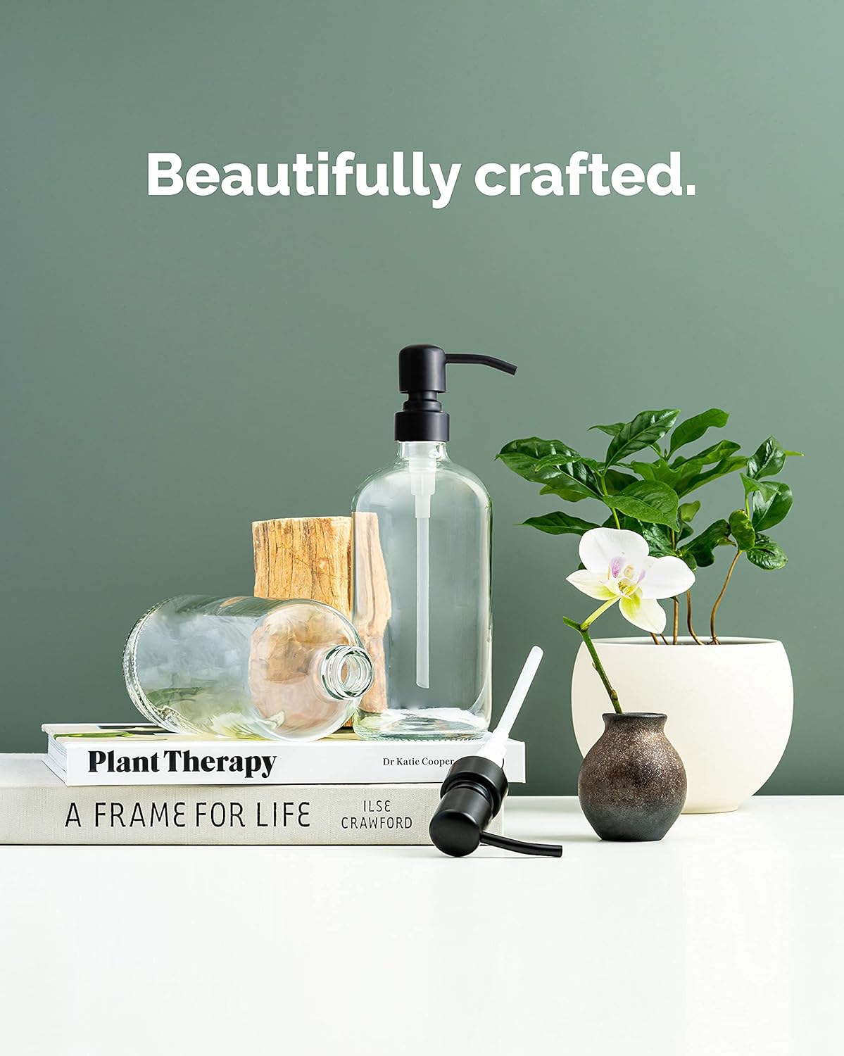 Vine Creations Clear Glass Soap Dispenser, 2 Pack Kitchen Soap Dispenser Set with Stainless Steel Pump, 16 oz Dish Soap and Hand Soap Dispensers for Bathroom with Waterproof Labels