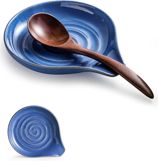 Spoon Rest, Large Ceramic Spoon Holder for Stove Top, Heat-Resistant Cooking Spoon Rest for Kitchen Counter Decor, 5 Inches, Blue