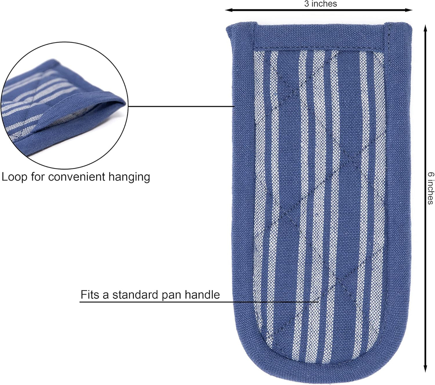 Sticky Toffee Pan Handle Covers for Cast Iron Skillet, Set of 2, Blue Heat Resistant Sleeves, 3 x 6 in, Oeko-Tex Cotton Hot Pot Holders