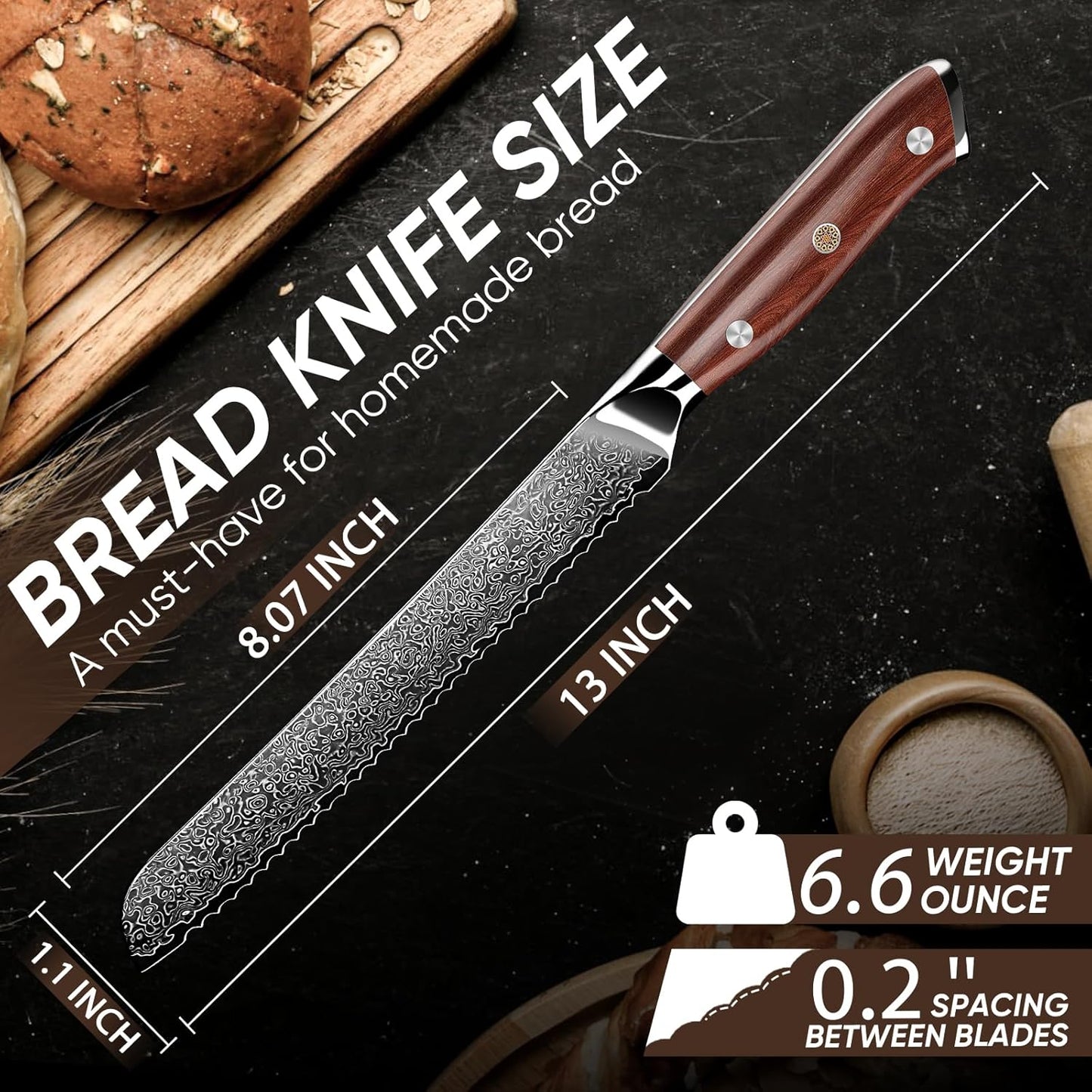 Purple Dragon Bread Knife for Homemade Bread, 8 Inch Serrated Knife for Slicing Sourdough Bread, Cake & Fruits - Gift Box
