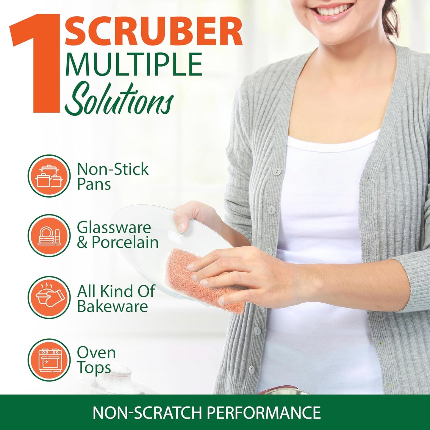 Peachy Clean Silicone Dish Sponge Scrubbers, Fresh Peach Scent, Non-Scratch, Odor-Resistant, Durable Dish Sponges for Kitchen