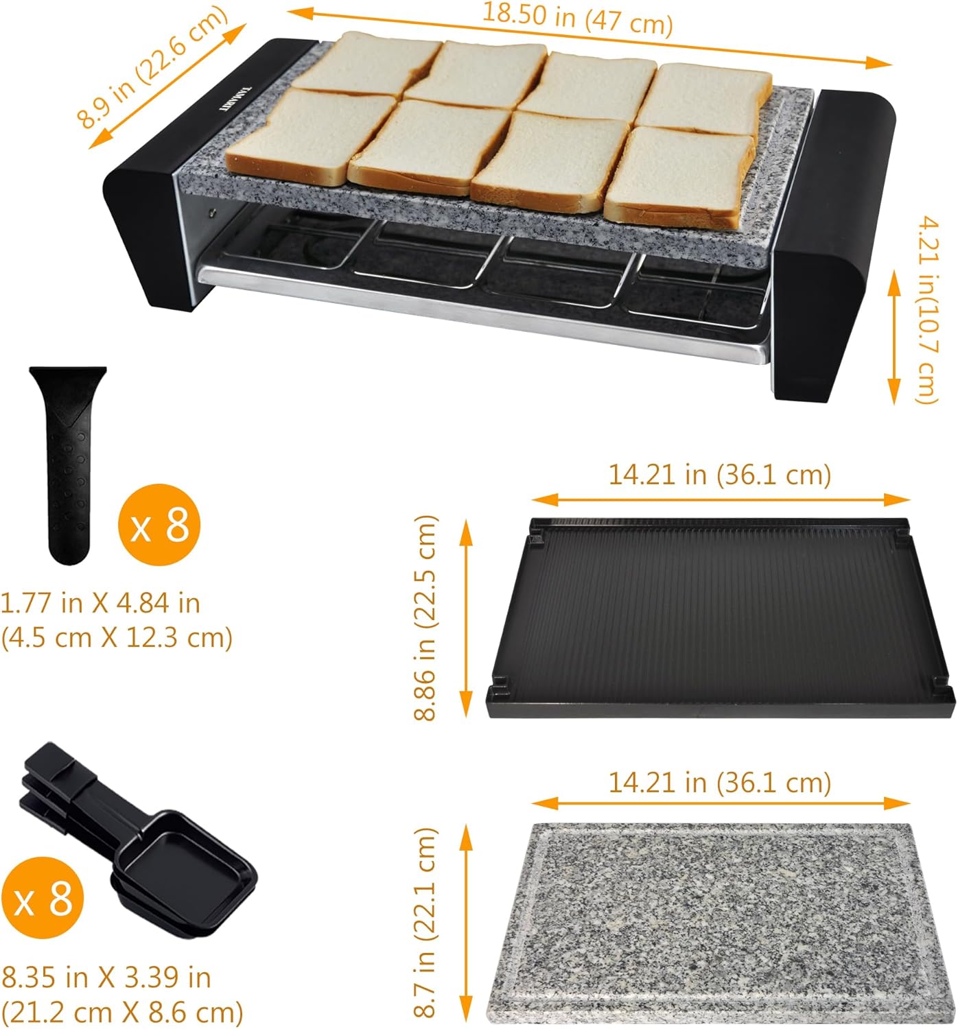 TAMARIT Raclette 3-in-1 Electric Grill - Portable, Korean BBQ Indoor with 8 Paddles, Dishwasher Safe Reversible Non-stick Grill