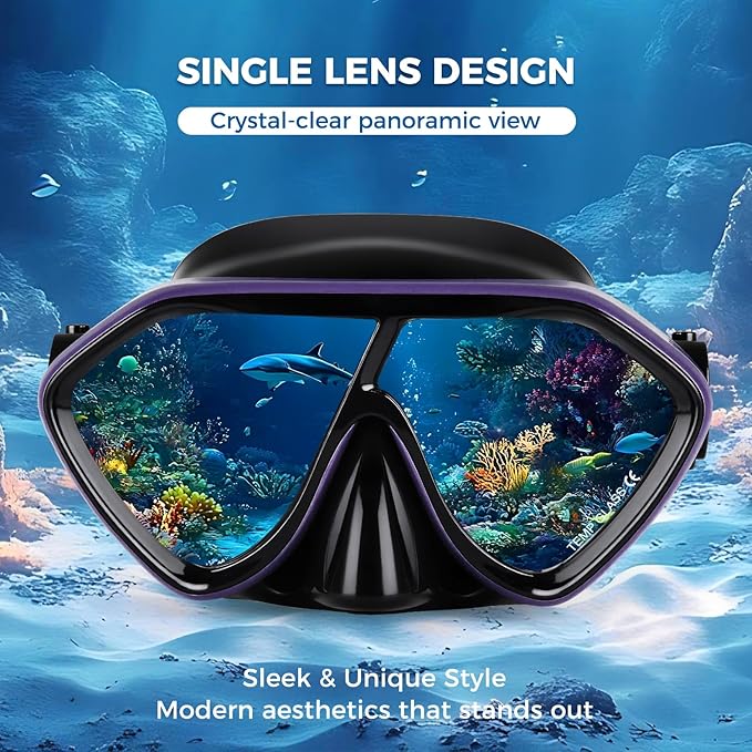 Scuba Diving Mask for Adults - Premium Anti-Fog Snorkeling Mask Comfortable & Leak-Proof Swim Goggles with Nose Cover for Scuba Diving, Snorkeling & Underwater Adventures