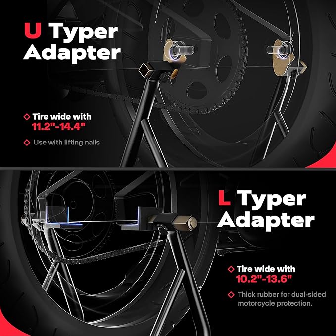 SPECSTAR Motorcycle Stand, 441 Lbs Capacity Rear Wheel Lift with U+L Adjustable Swingarm Spool, Heavy Duty Paddock Stand for BMW Suzuki Yamaha Honda Kawasaki, Black