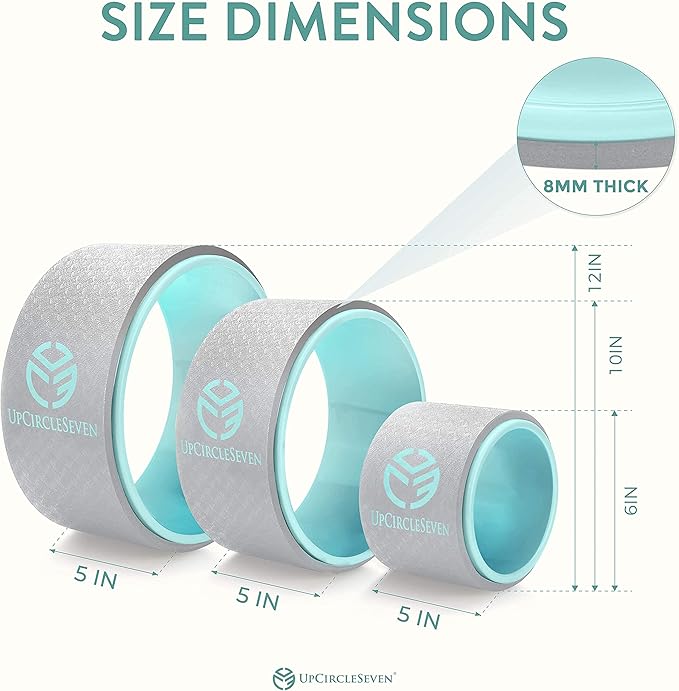 UpCircleSeven Yoga Wheel Set - Strongest & Most Comfortable Yoga Prop Wheel, 3 Pack for Back Pain and Stretching (12, 10, 6 inch)