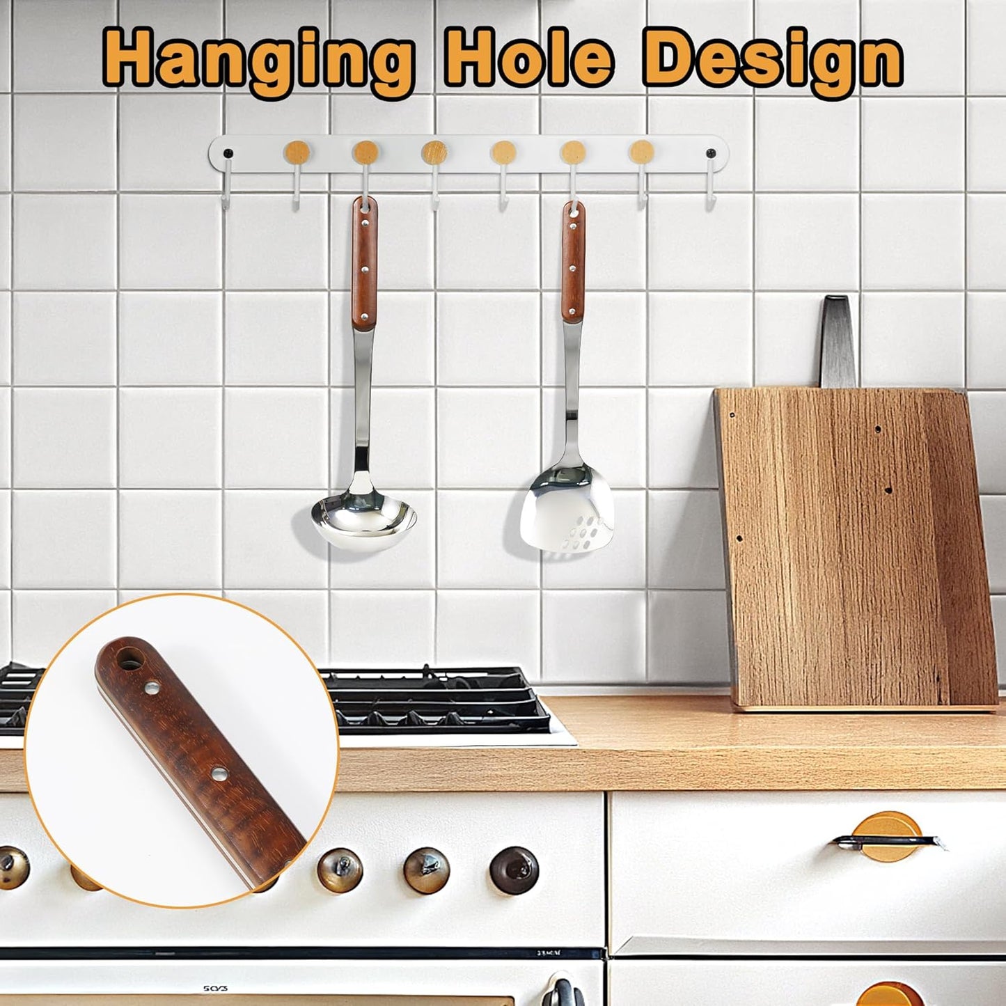 FJNATINH Stainless Steel Wok Spatula and Ladle Tool, Mirror Polished Cooking Utensils Set Metal Wok Accessories with Wooden Handle,Easy to Clean Kitchen Utensils,Sliver