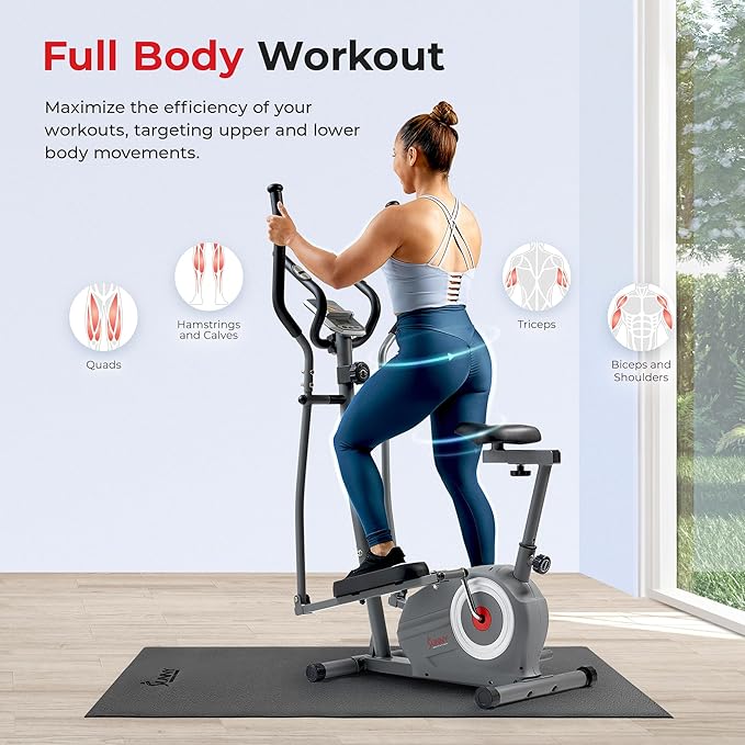 Sunny Health & Fitness Essential Smart 2-in-1 Cross Trainer Elliptical Bike, Magnetic Training Machine for Adult/Seniors Home Gym Cardio Exercises, Free SunnyFit App Bluetooth Connection - SF-E322004
