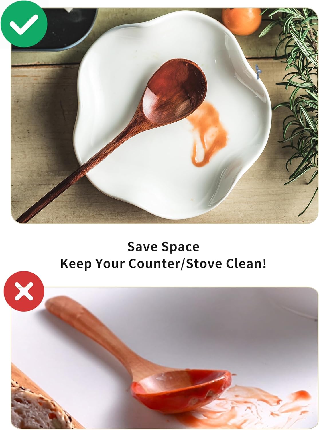 Spoon Rest for Stove Top, 5.2" Ceramic Spoon Holder for Kitchen Countertop, Coffee Spoon Rest, Large Cooking Spatula Holder for Spoons, Ladles or Tongs, Housewarming, Christmas Gifts, White