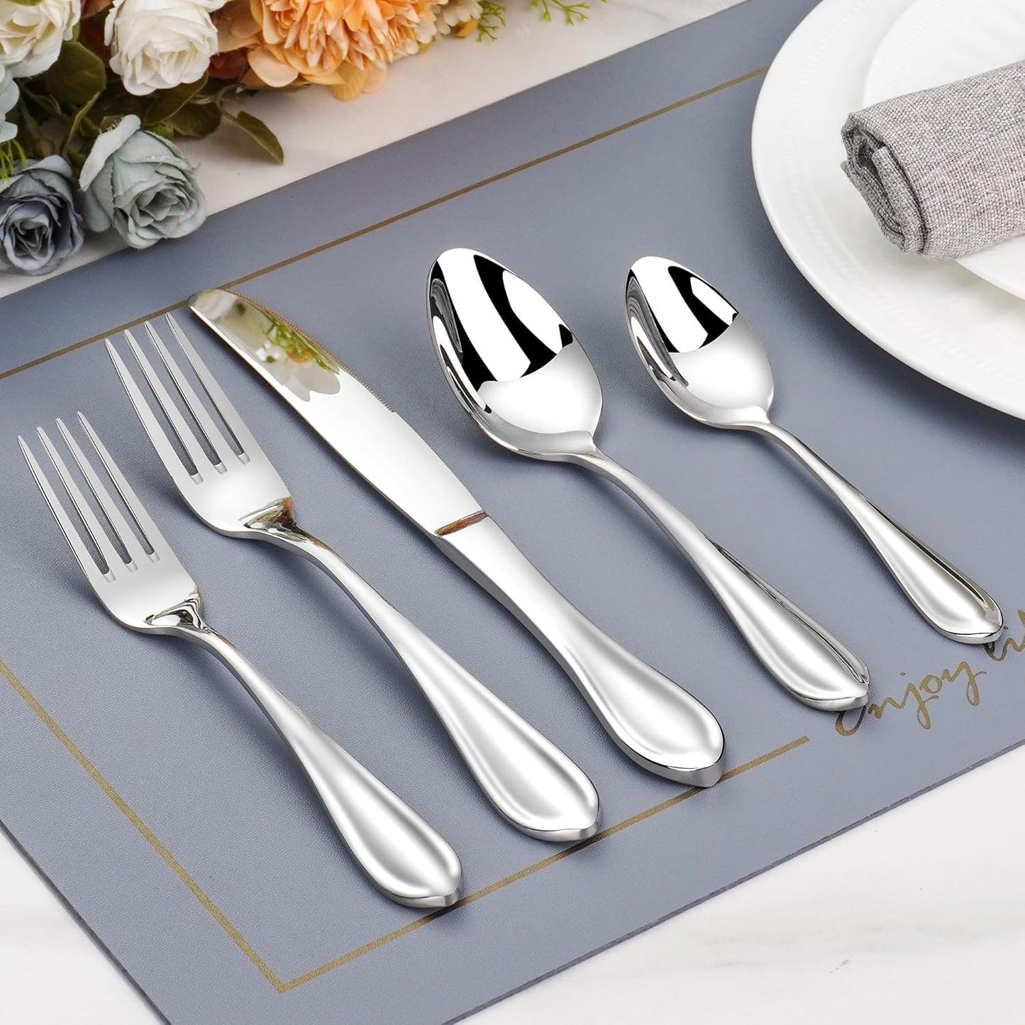 60-Pieces Heavy Duty Silverware Set for 12, 18/10 Stainless Steel Flatware, Forged Thick, Dishwasher Safe, Ideal for Gift