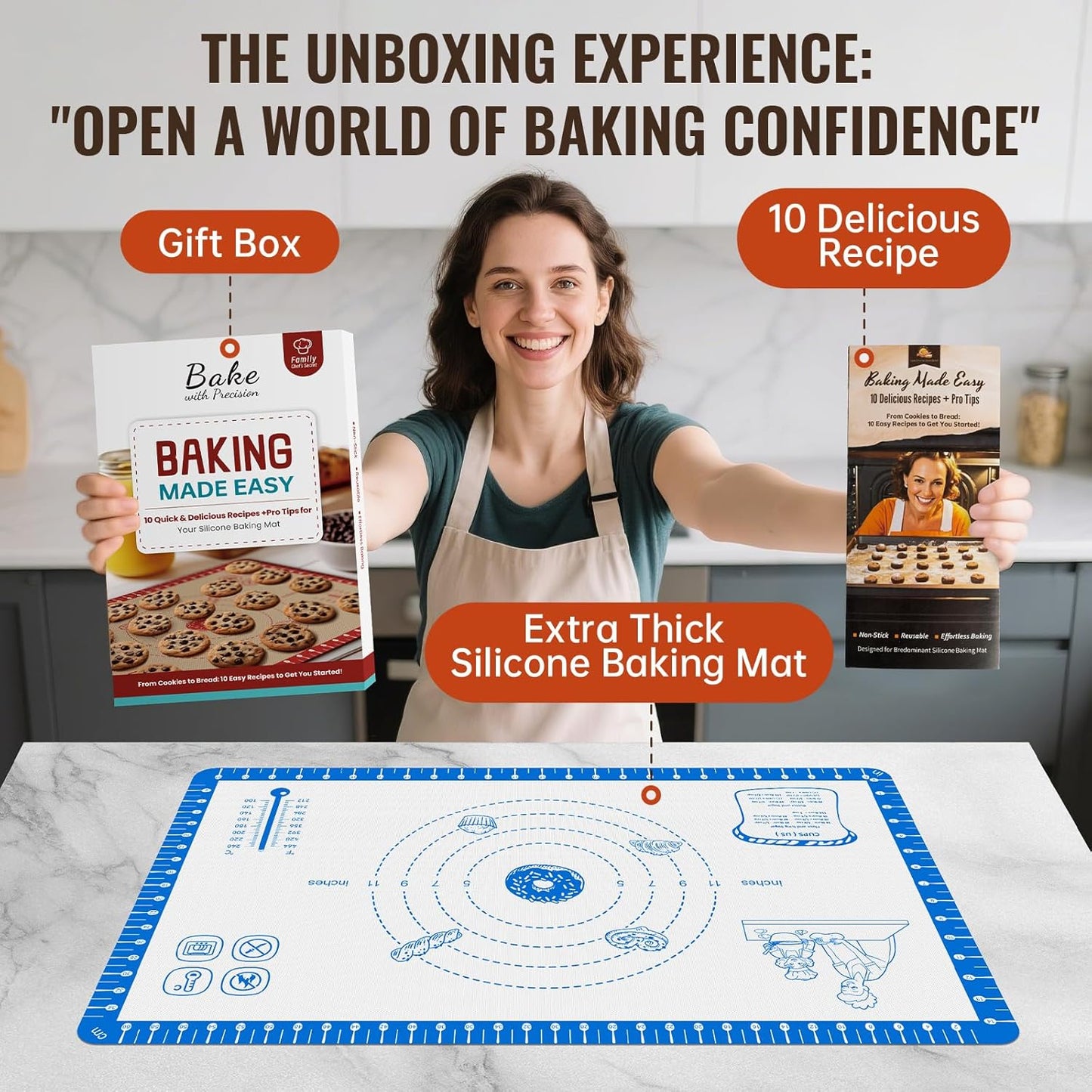 Baking Mats Silicone for Baking Sheet, non Stikc Pastry Mat for Dough Rolling, Silicone Macaron Baking Sheet for Cookie, Pizza, Surdough, Pastry,Dough Rolling out, Non Stik and 480°F Oven Safe