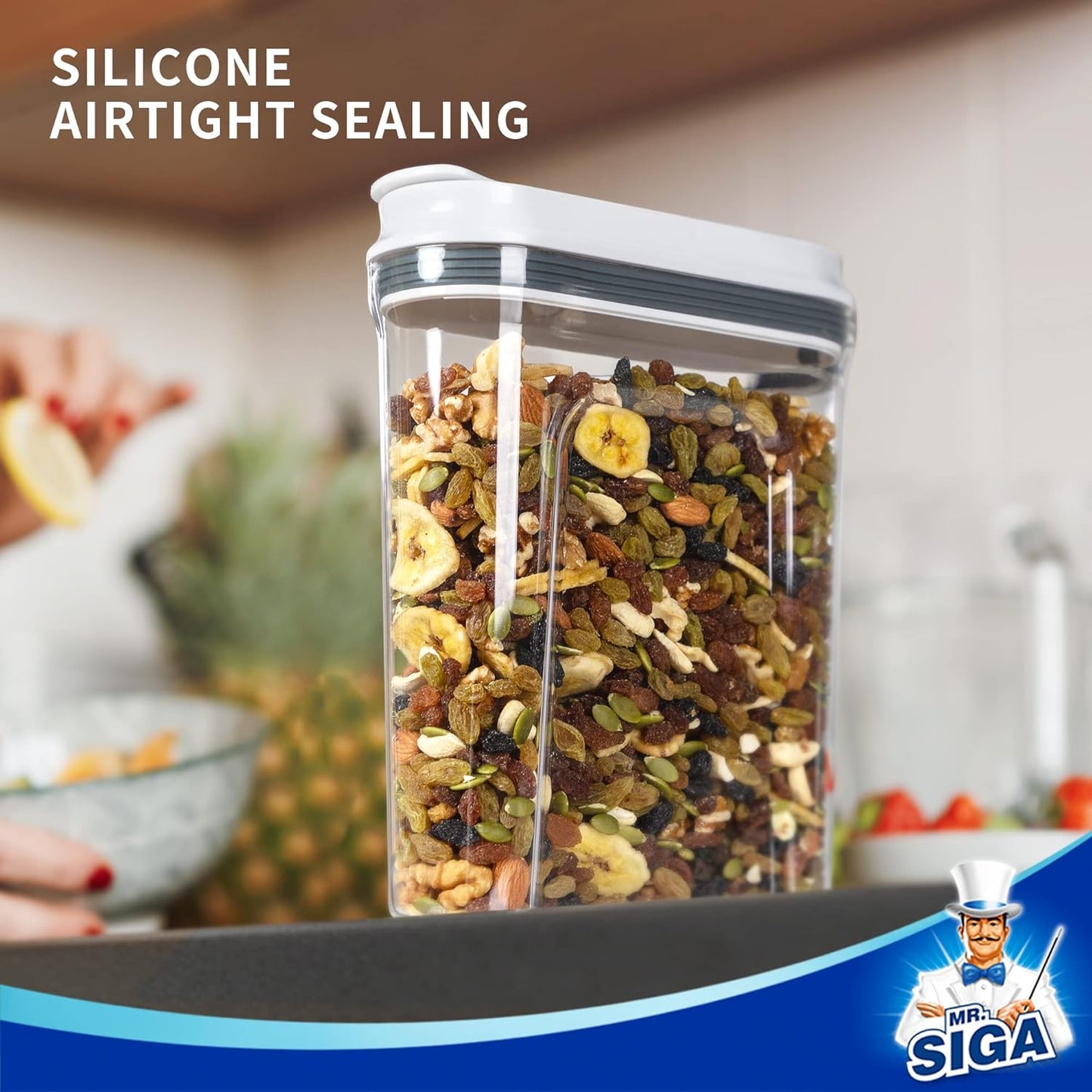 MR.SIGA Airtight Cereal Dispenser Set, Storage Containers for Dry Goods, Nuts, Beans, Snacks, BPA Free, 1.6 L / 1.69 Qt, Medium, Clear, 2 Pack