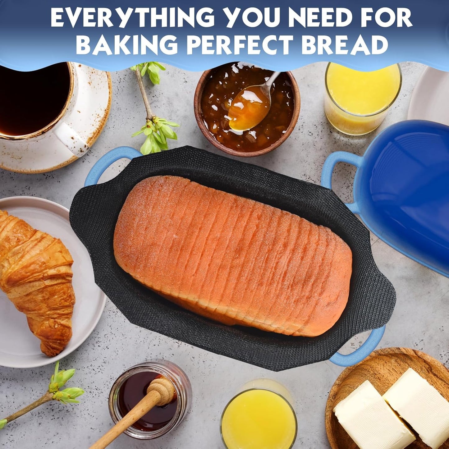 Dutch Oven for Bread Baking - 2.5QT Bread Pans for Homemade Bread with Perforated Non-Stick Silicone Liner Cast Iron Bread Pan Dutch Oven Loaf Pan with Lid and Loop Handles for Homemade Breadmaking